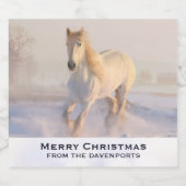 Mooi wit paard galopperen in de sneeuw Kerstmis Bier Etiket (Enkel label)