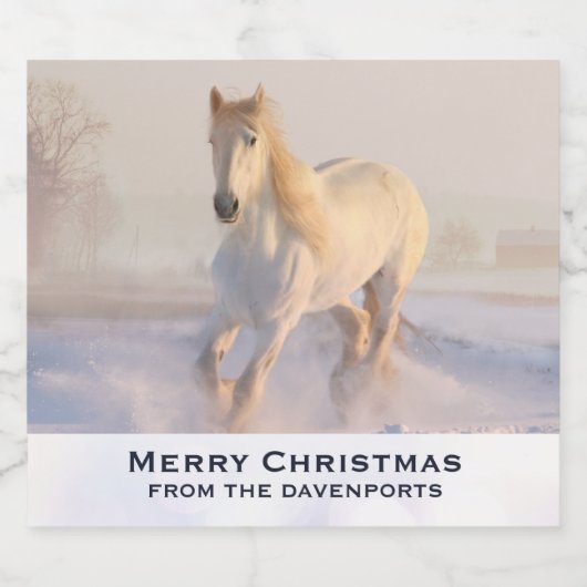 Mooi wit paard galopperen in de sneeuw Kerstmis Bier Etiket (Enkel label)
