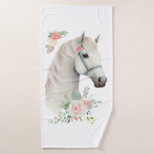 Mooi wit paard hoofd boho bloemen bad handdoek