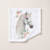 Mooi wit paard hoofd boho bloemen bad handdoek (Wasdoekje)