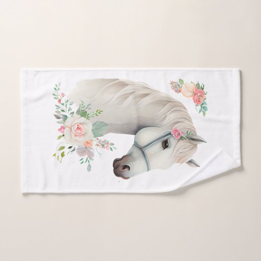 Mooi wit paard hoofd boho bloemen bad handdoek (Handdoek)