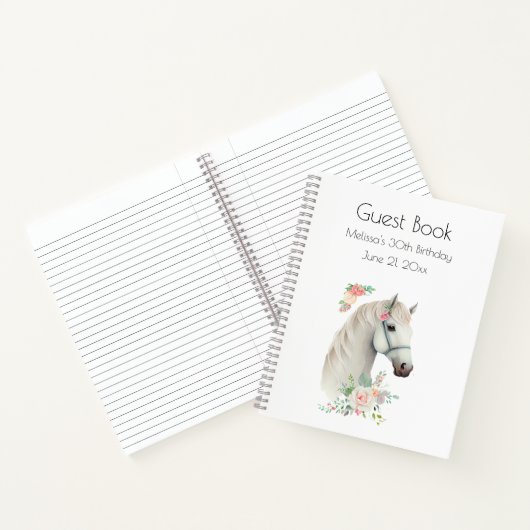 Mooi wit paard hoofd boho bloemen gastenboek notitieboek (Binnen)