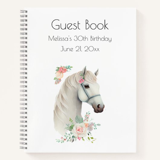 Mooi wit paard hoofd boho bloemen gastenboek notitieboek (Voorkant)