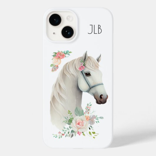 Mooi wit paard hoofd boho bloemen monogram Case-Mate iPhone case (Achterkant)