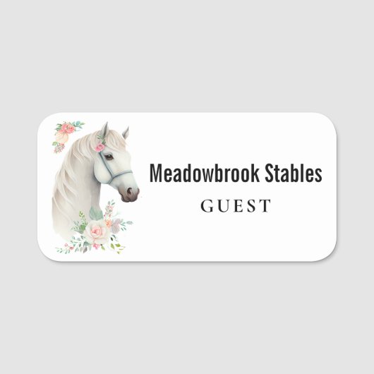 Mooi wit paard hoofd boho bloemen naamplaatje (Voorkant)