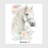 Mooi wit paard hoofd boho bloemen sticker (Vel)