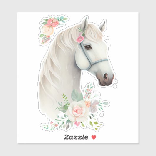 Mooi wit paard hoofd boho bloemen sticker (Vel)