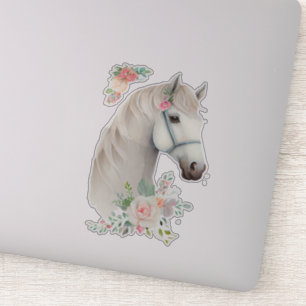 Mooi wit paard hoofd boho bloemen sticker