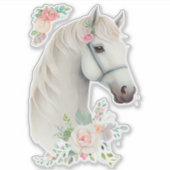 Mooi wit paard hoofd boho bloemen sticker (Voorkant)