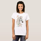 Mooi wit paard hoofd boho bloemen t-shirt (Voorkant volledig)