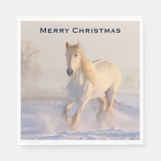 Mooi wit paard in de sneeuw kerst servet (Voorkant)