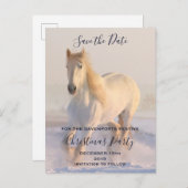 Mooi wit paard in sneeuw Save the Date Aankondigingskaart (Voorkant / Achterkant)