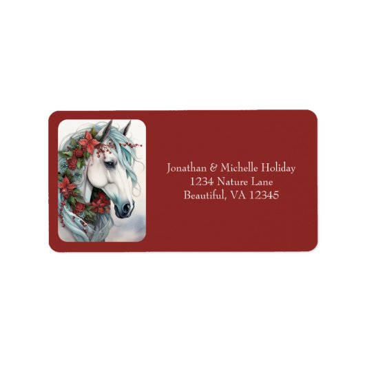 Mooi wit paard kerstadres etiket (Voorkant)