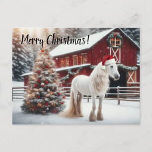Mooi wit paard met een kerstman briefkaart