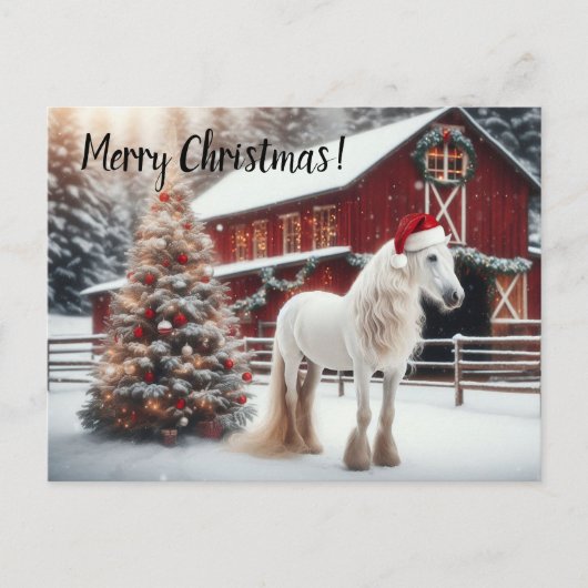 Mooi wit paard met een kerstman briefkaart (Voorkant)