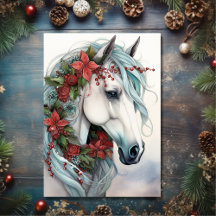 Mooi wit paard met rode bloemen kerst