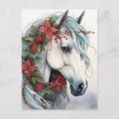 Mooi wit paard met rode bloemen kerst feestdagenkaart (Voorkant)