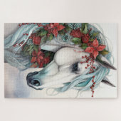 Mooi wit paard met rode bloemen kerst legpuzzel (Horizontaal)