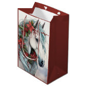 Mooi wit paard met rode bloemen kerst medium cadeauzakje (Voorkant Gekanteld)