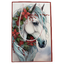 Mooi wit paard met rode bloemen kerst