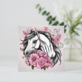 Mooi wit paard met roze bloemen kaart (Staand voorkant)