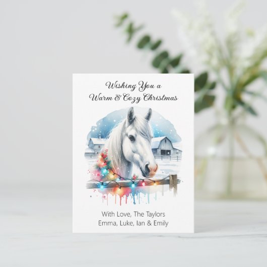 Mooi wit paard op Boerderij Feestdagenkaart (Staand voorkant)