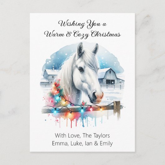 Mooi wit paard op Boerderij Feestdagenkaart (Voorkant)