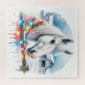 Mooi wit paard op Boerderij Legpuzzel (Horizontaal)