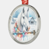 Mooi wit paard op Boerderij Metalen Ornament (Links)