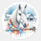Mooi wit paard op Boerderij Ronde Sticker (Voorkant)