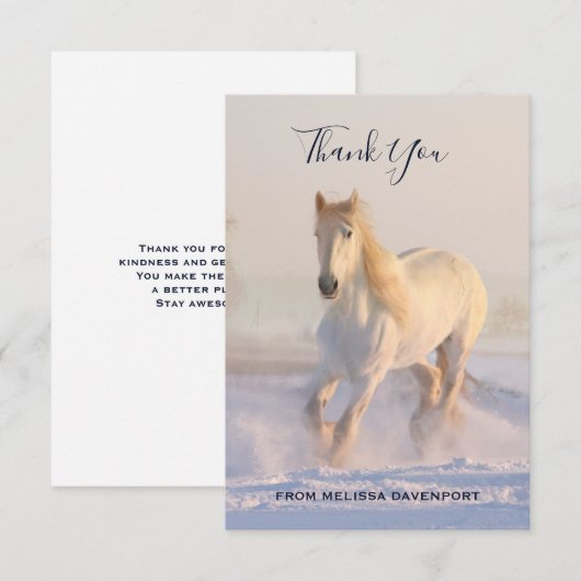 Mooi wit paard rennen in de sneeuw dank u bedankkaart (Voorkant / Achterkant)