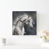 Mooi wit paard stromende manen vierkante klok (Huis)