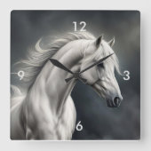 Mooi wit paard stromende manen vierkante klok (Voorkant)