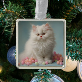 Mooi wit pluizig kat Ornament