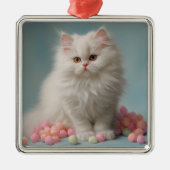 Mooi wit pluizig kat Ornament (Voorkant)