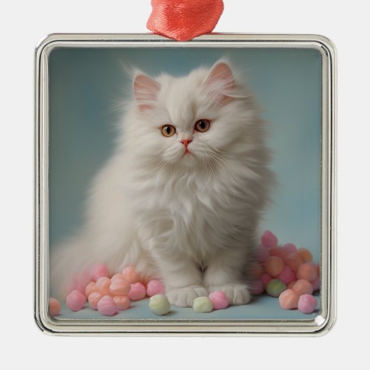 Mooi wit pluizig kat Ornament (Voorkant)