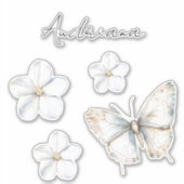 Mooi witte blauwe vlinder bruiloft feest sticker (Voorkant)