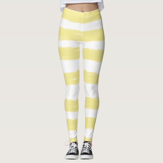 Mooi witte gele aquarel strepen leggings (Voorkant)