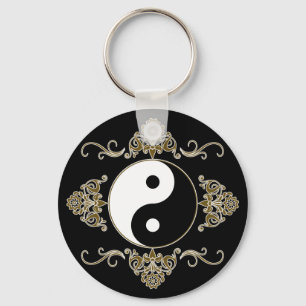 Mooi Yin Yang-ontwerp in zwart-wit en goud Sleutelhanger