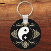 Mooi Yin Yang-ontwerp in zwart-wit en goud Sleutelhanger (Voorkant)
