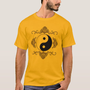 Mooi Yin Yang-ontwerp in zwart-wit en goud T-shirt