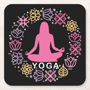 Mooi Yoga Pose Floral Design Kartonnen Onderzetters