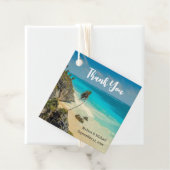 Mooi zandstrand tropisch paradijs bruiloft bedankjes labels (In situ)