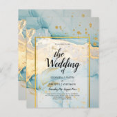 Mooi Zee Glass Gold Wedding Invite Turquoise (Voorkant / Achterkant)