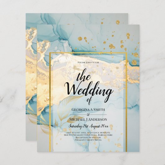 Mooi Zee Glass Gold Wedding Invite Turquoise (Voorkant / Achterkant)