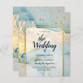 Mooi Zee Glass Gold Wedding Invite Turquoise