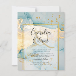 Mooi Zee Glass Gold Wedding Invite Turquoise