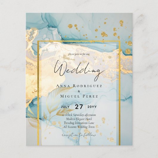 Mooi Zee Glass Gold Wedding Invite Turquoise (Voorkant)