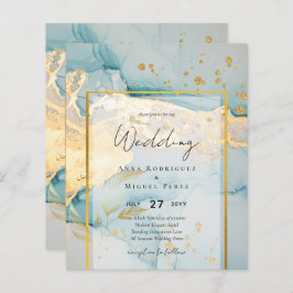 Mooi Zee Glass Gold Wedding Invite Turquoise