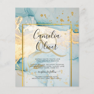 Mooi Zee Glass Gold Wedding Invite Turquoise Flyer